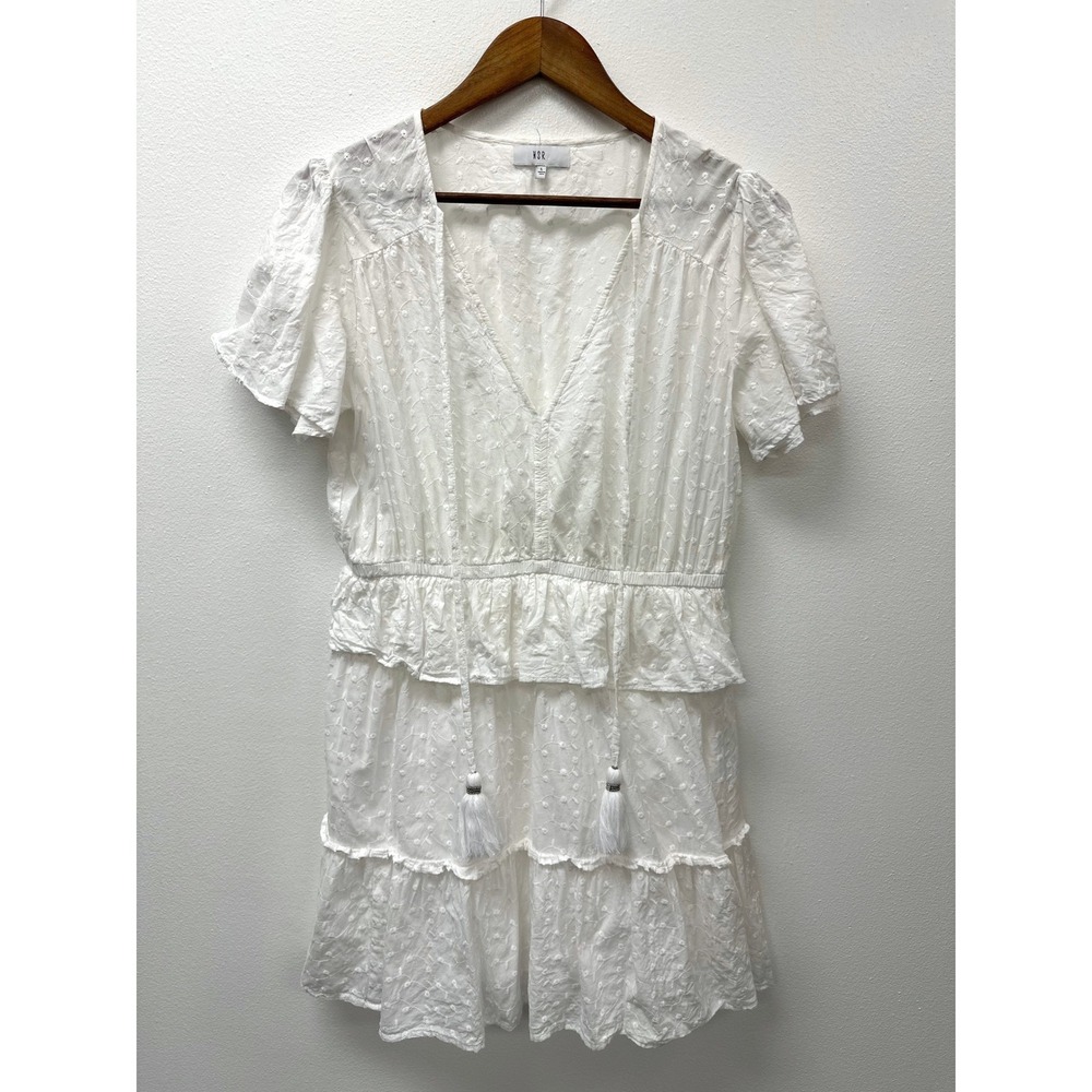 NSR V-Neck Eyelet Cotton Short Sleeve Dress White‎ L
